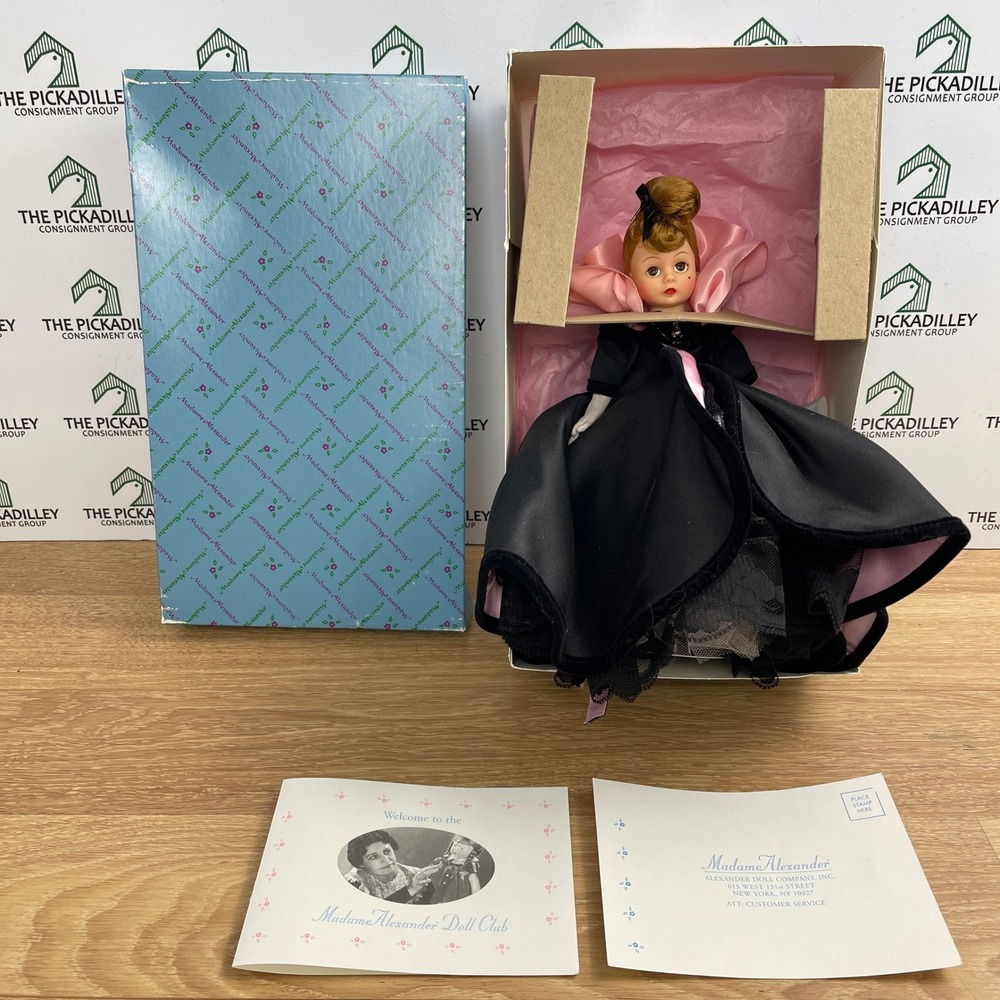 Madame Alexander Collectible Doll Black Lace Gown Pink Opera Coat Box Stand